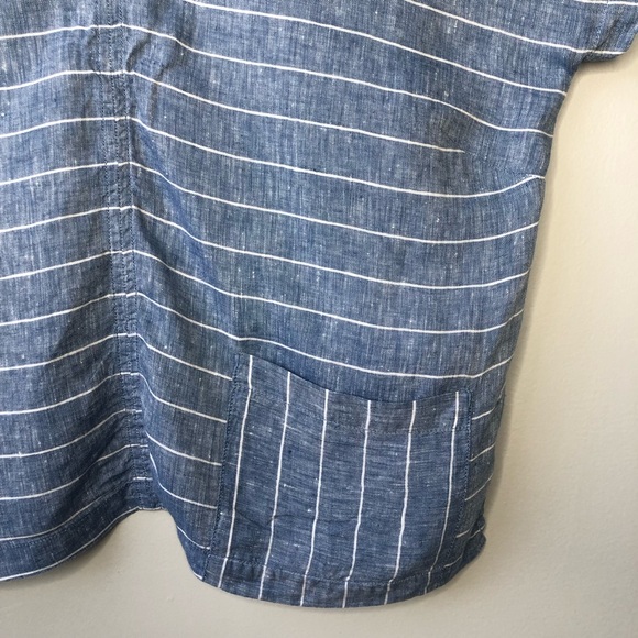 Garnet Hill 100% Linen V-Neck Boxy Tee Short Sleeve Cropped Striped Minimalist L - Picture 5 of 11
